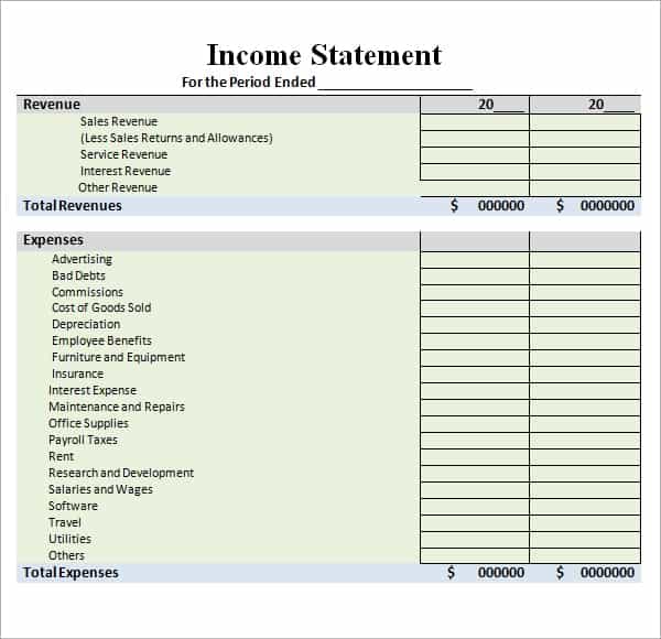 free income statement template word
